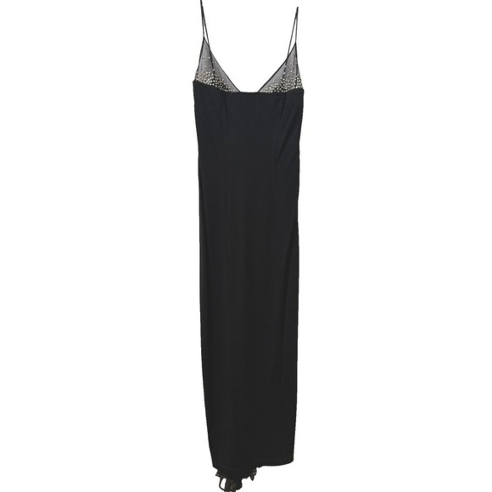Vintage Cache Black Studded Mesh Pleated Godet Formal Evening‎ Maxi Dress XS